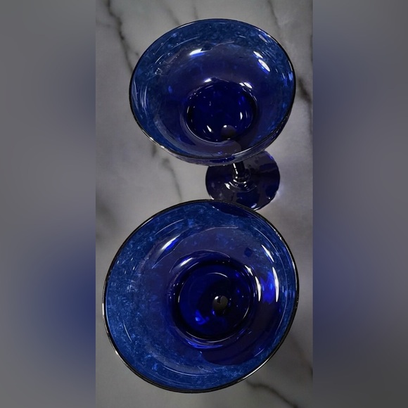Vintage Pier 1 Cobalt Blue Glass Margarita Cocktail Goblets Set Of 2 - Picture 10 of 15